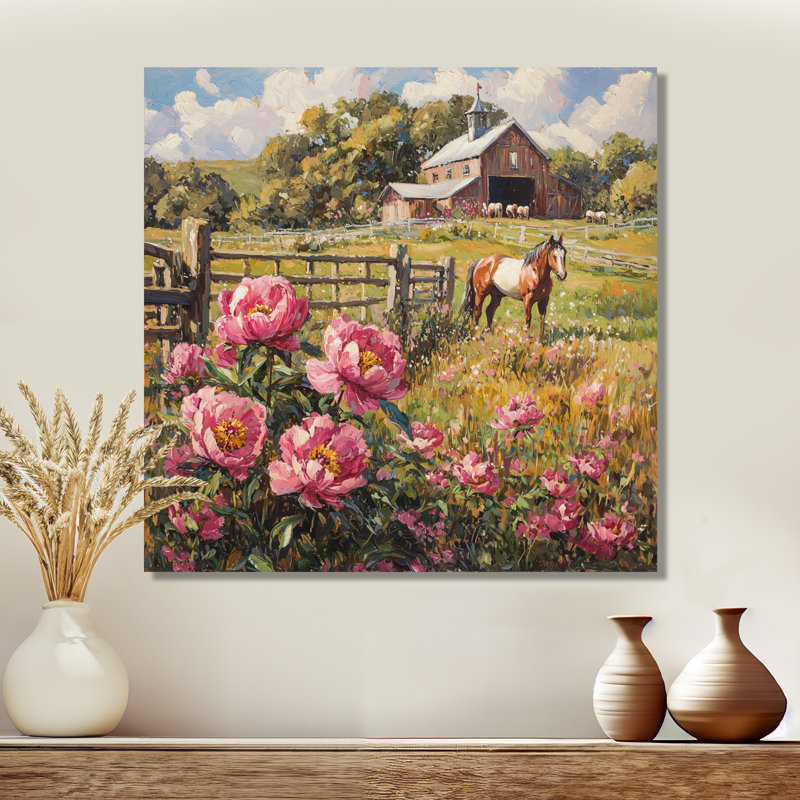 Croce pivoines par l'écurie cheval III - pivoines, art mural, Toile tendue, Ne s’applique pas, H 16 po x l 16 po