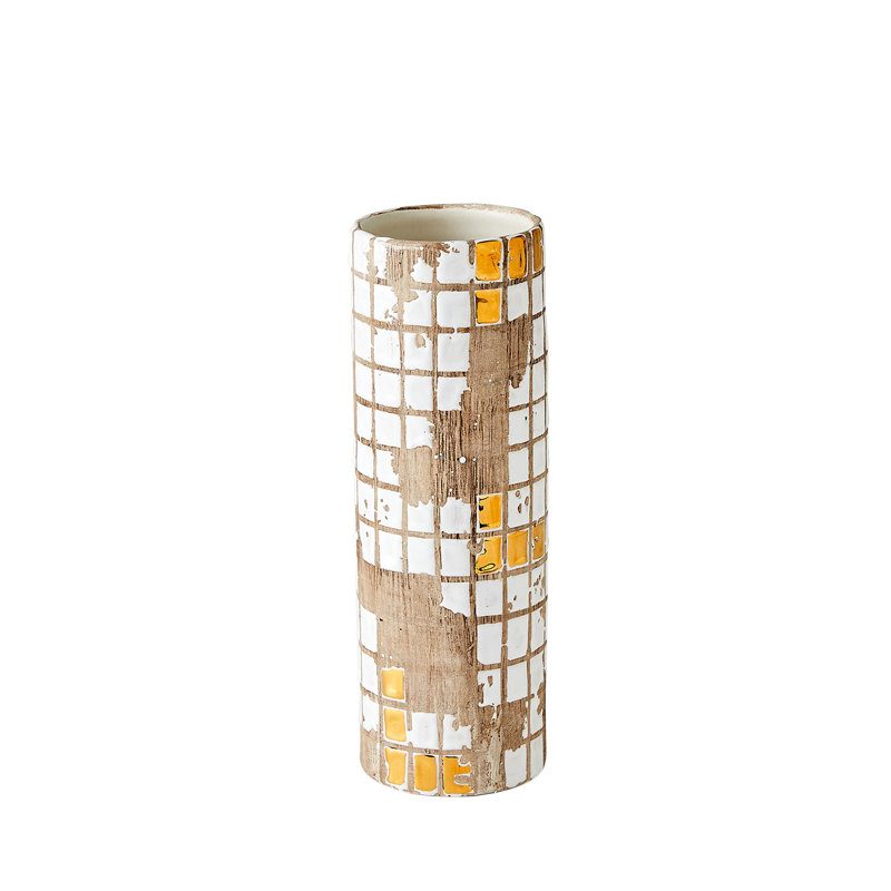 Golden Mosaic Vase-Med, 10" H x 3.25" W x 3.25" D