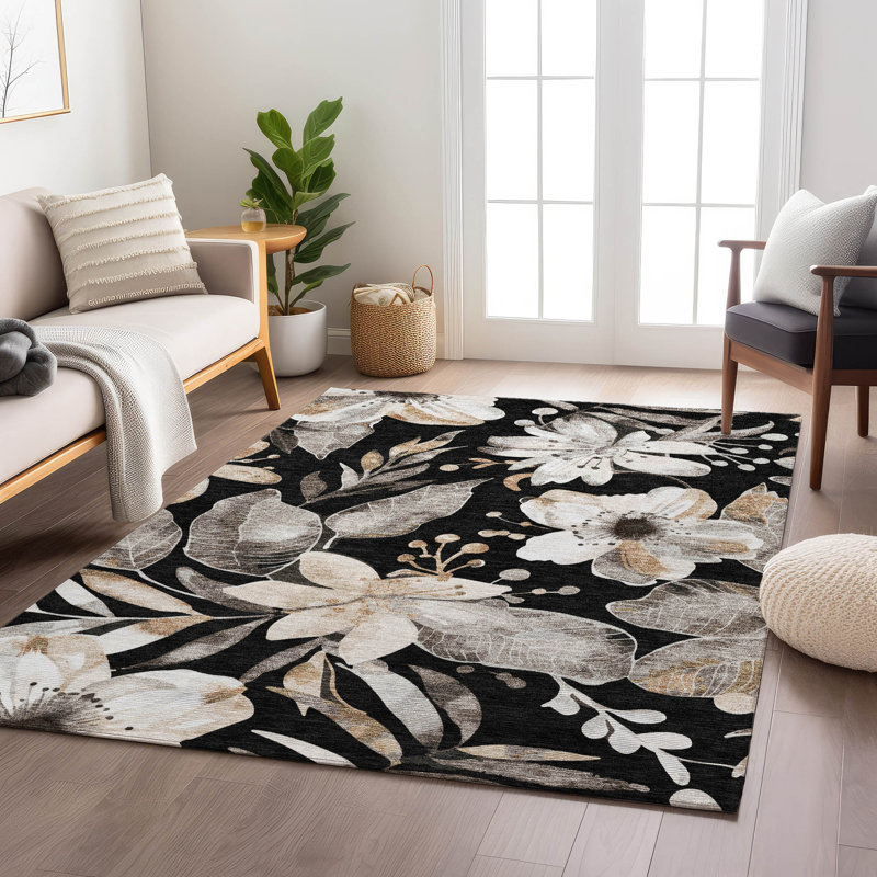 Machine Washable Indoor/Outdoor London ACN2260 Floral Rug, Rectangle 9' x 12'