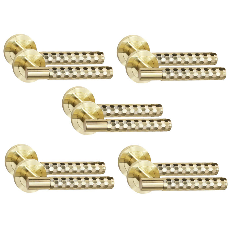 Golden Grace 5 Pair Knurled Hex Cut T-Bar Door Handle Antique Brass Finish with Spindle and Screws