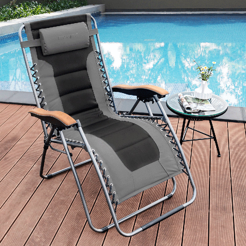 Oversized Gray Steel Zero Gravity Lounger with Cushions and Arms