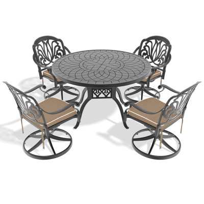 7 Patio Outdoor Swivel Chair Dining : 47.24" Table, Black Frame, All-Weather Dining: Corrosion Resistance