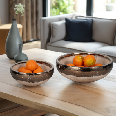 Ensemble de bols décoratifs deux tons - bol décoratif moderne rehaussant la table de la salle à manger, de la cuisine ou du salon - ensemble de 2, 12 po, 15 po gris et or