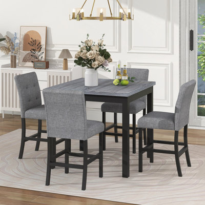 Ensemble de salle à manger à hauteur de comptoir 5 pièces avec table et chaises de salle à manger carrées en bois avec repose-pieds et 4 chaises rembourrées à haut dossier