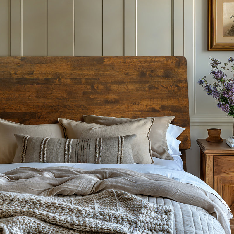 Serenity Premium Solid Wood Bed Frame with Headboard, Scandinavian Signature High Headboard Wood Bed, 800 lb Capacity, No Box Spring Needed, Fits All Mattresses