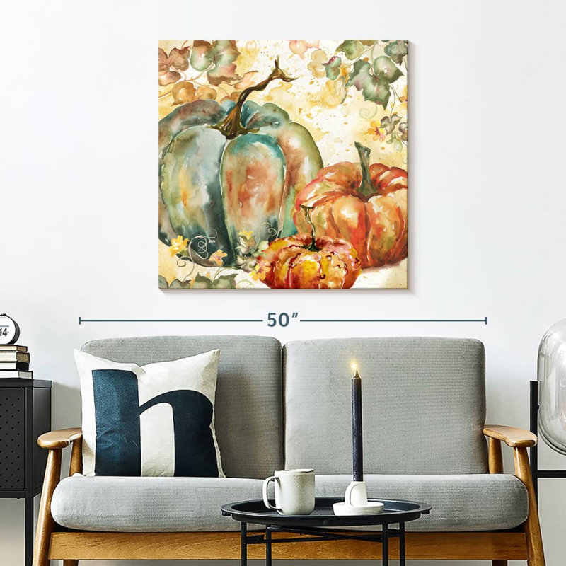 Yarlin, récolte d'aquarelle bleu sarcelle citrouilles I, H 30 po x l 30 po