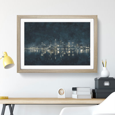 Perth City Skyline Australia at Night - Picture Frame Graphic Art Print