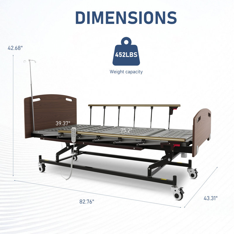Le lit entièrement électrique de pointe à 3 fonctions pour les soins à domicile et les soins hospitaliers de l'USI est livré avec un matelas en fibres à haute densité, une télécommande, un support pour intraveineuse et des roulettes silencieuses verrouillables - 83 po x 42,5 po - FDA