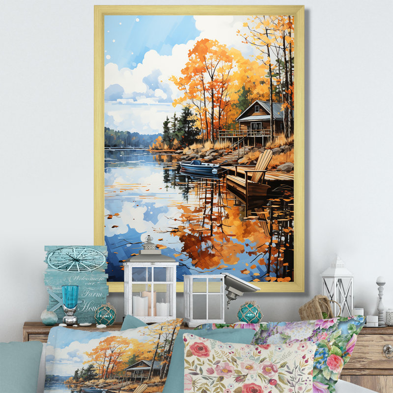 Beechum Lake Dockside Serenity Pointillism II, reproduction d'art sur toile, H 32 po x l 24 po x P 1 po, Encadrement doré