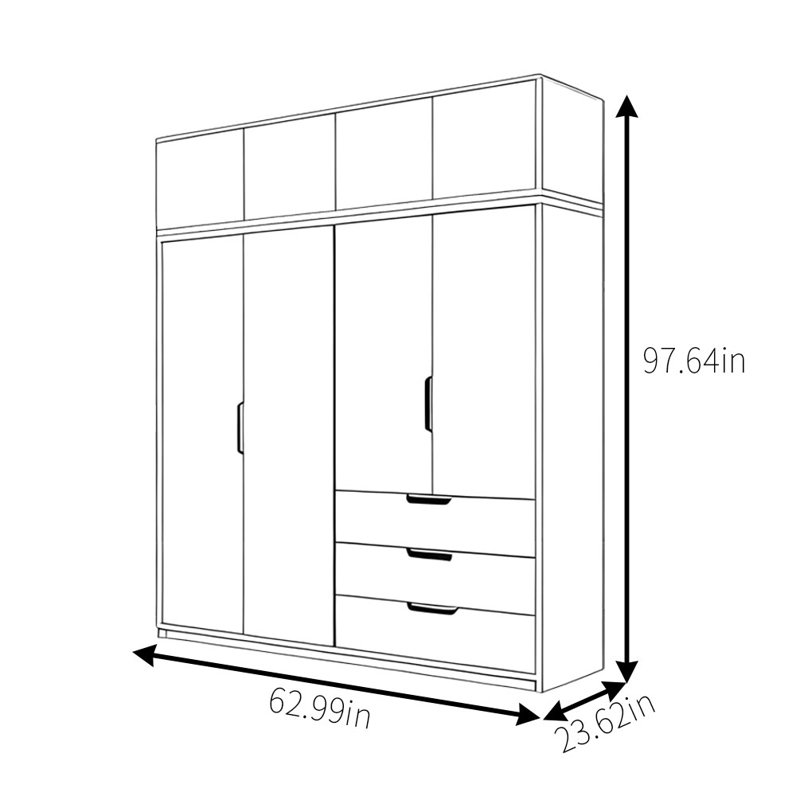 Garde-robe moderne, simple et classique, H 97,64 po x l 62,99 po x P 23,62 po