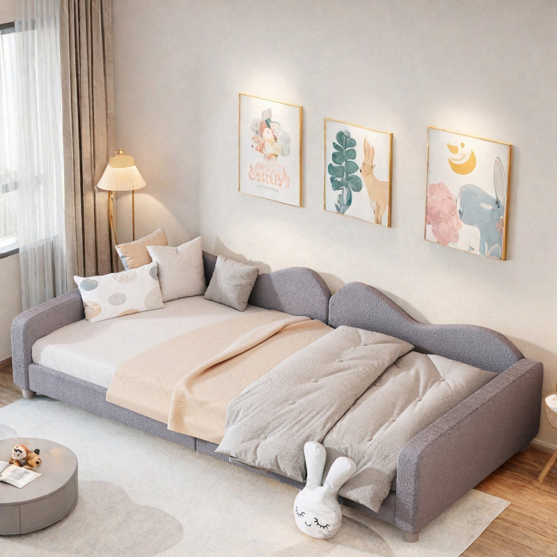 Galanti Upholstered Daybed With Cloud-shaped Backrest, Gray, Twin