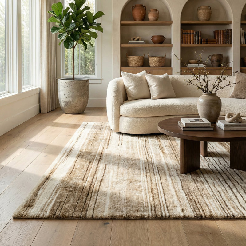 Rug Branch Karsoni 7' x 10' (6'6" x 9'6") Beige/Brown Linear Abstract Indoor Area Rug, Comtemporary, Medium Pile, Stain-Resistant Carpet - Living Room, Bedroom, Dining Room, and Kitchen