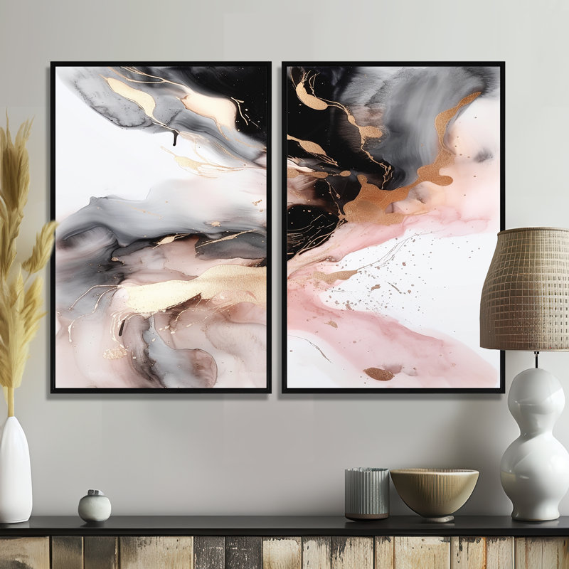 «Pink», art texturé sur toile rose, H 36 po x l 48 po, Reproduction avec cadre flottant, Noir