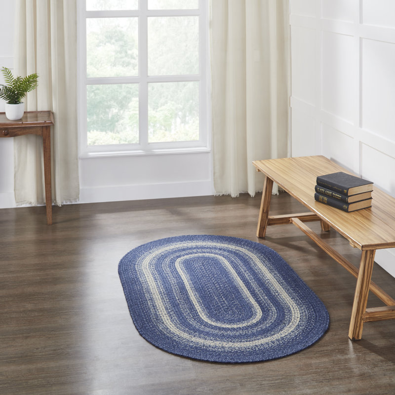Tapis bleu tressé Birt Whistle, Ovale 3 pi x 5 pi