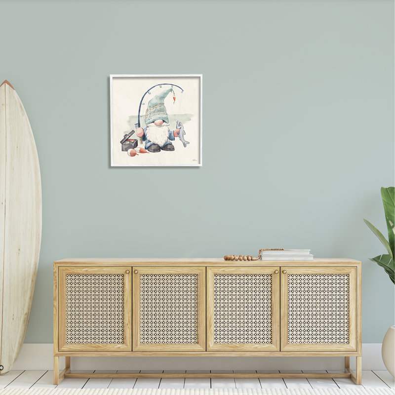 Gnome, canne à pêche, été, aquarelle, thème de la plage par Janelle Penner - Peinture, H 24 po x l 24 po x P 1,5 po