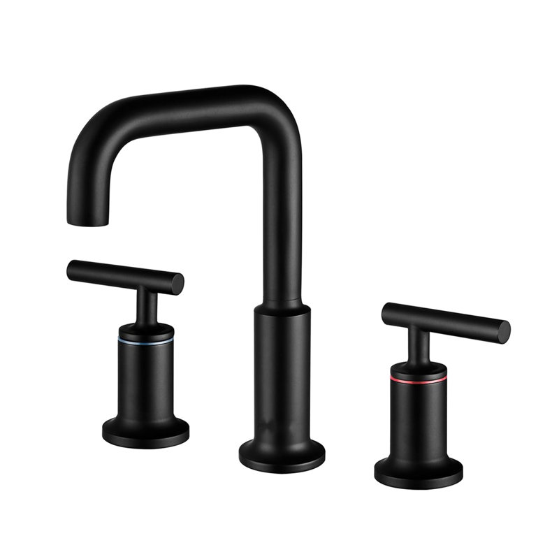 Robinet de salle de bain noir mat avec ouverture en douceur et tuyau de robinet de lavabo en laiton, cartouche en céramique 3 supports