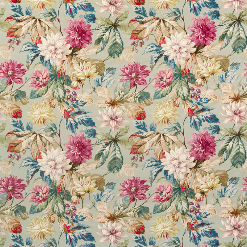Dahlia & Rosehip Velvet Fabric, Mulberry/Gray