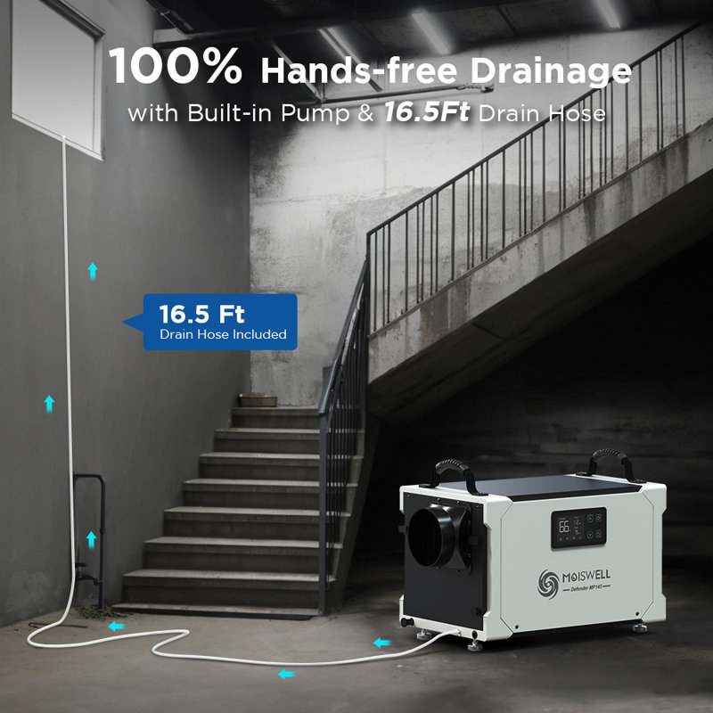 145 Pint Compact Crawl Space Dehumidifier with Pump and Continuous Drain For Rooms up to 6000 cu. ft.