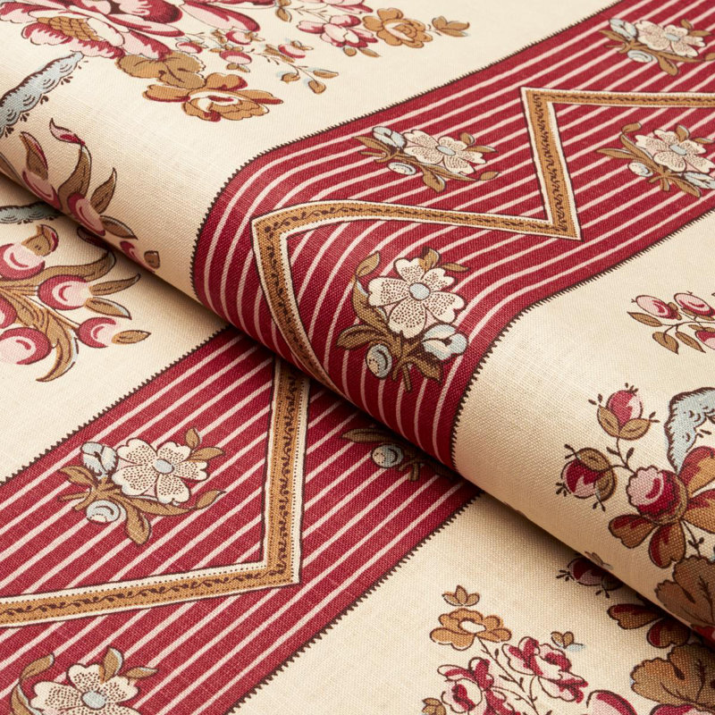 Tissu à rayures florales Sylvain, Rouge
