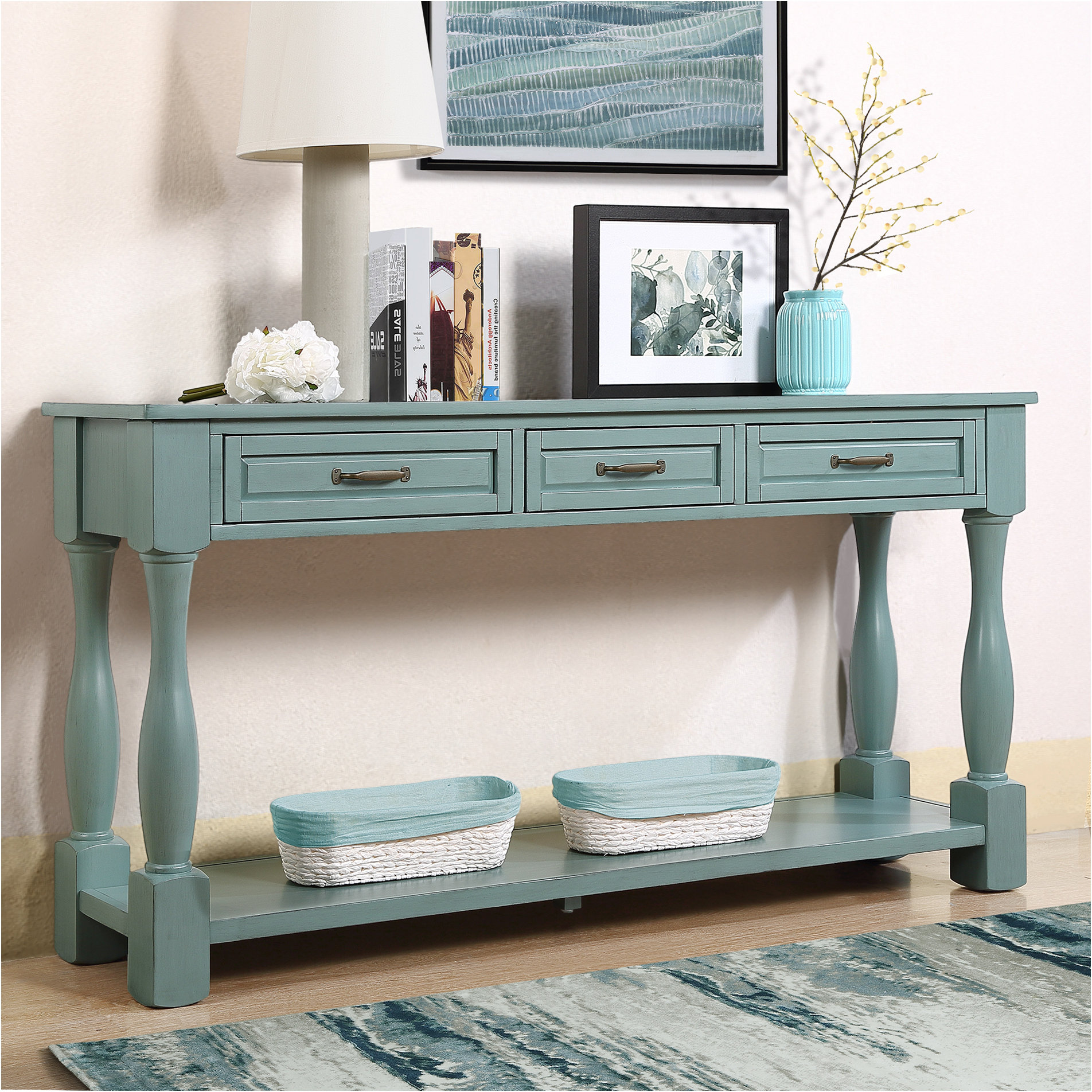 Darby Home Co 63Inch Long Wood Console Table With 3 Drawers And 1 ...
