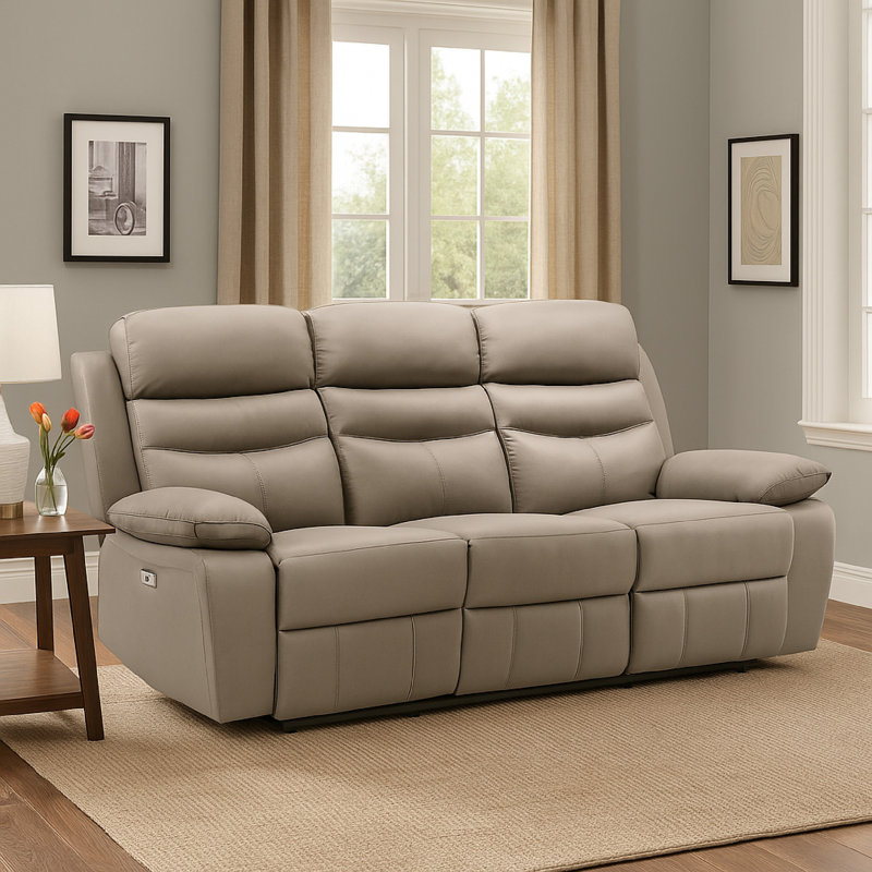Canapé inclinable double en cuir fleur Hanna, 87 po Hanna, Brun latté, Électrique - Bouton-poussoir