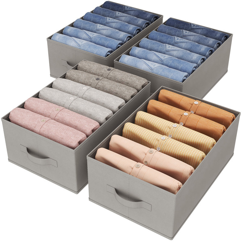 Wardrobe Organizer Clothes, Jean Organizers For Closet With Support Board 6 Compartment Foldable Closet Drawer Storage 16.5 X 10.6 X 6.7 Inches For Pants, T-shirts, Sweater, Legging, 4-pack