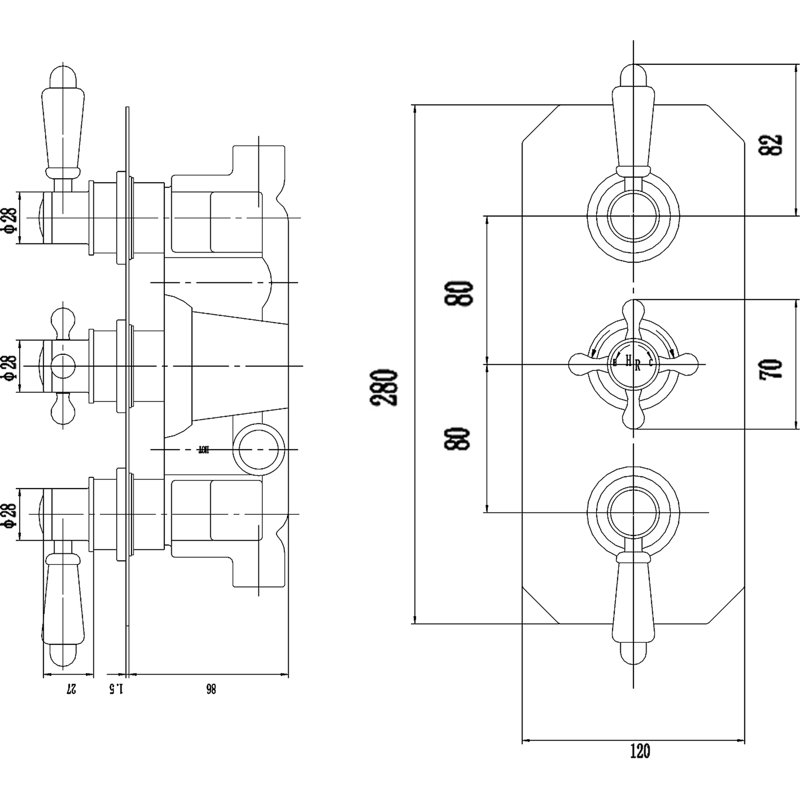 Topaz Triple Concealed Thermostatic/Diverter Shower Valve