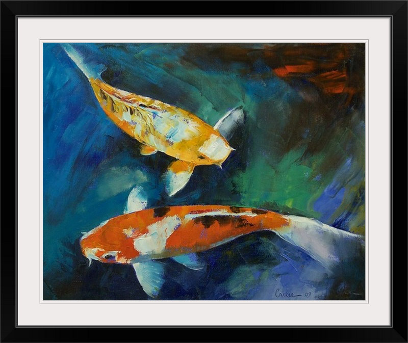 «Wireman Sanke Koi, peinture» par Michael Creese, reproduction d'art, H 24 po x l 28 po x P 1 po, Cadre noir