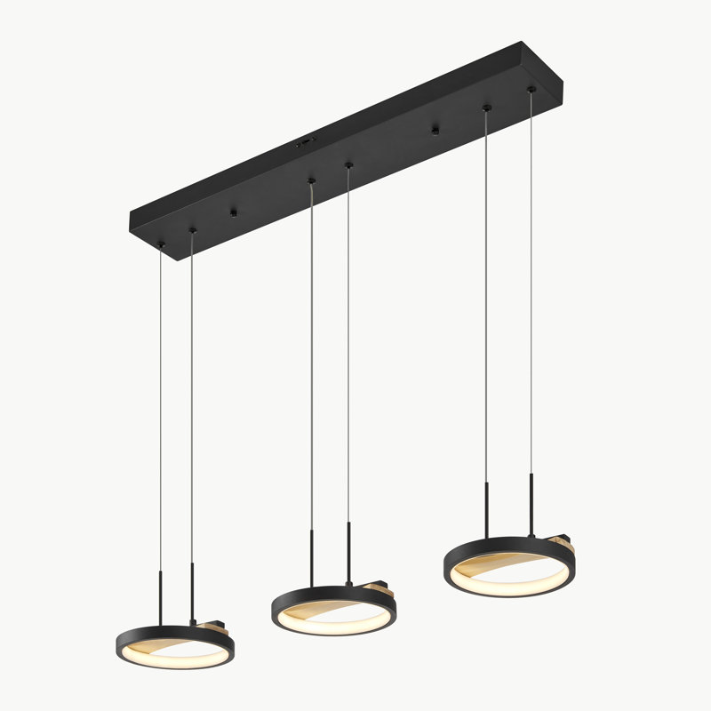 Lustre 3 têtes noir satiné et bois