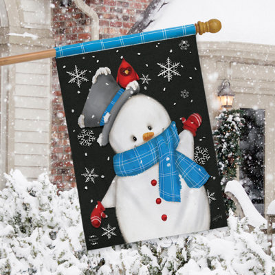 Drapeau de maison Bonhomme de neige joyeux d'hiver 28x40