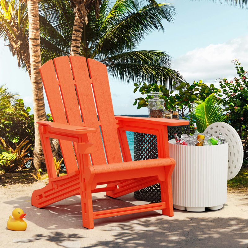 Adirondack Chair with Cup Holder All-Weather Reclining Chair for Patio Deck Backyard and Poolside, Orange