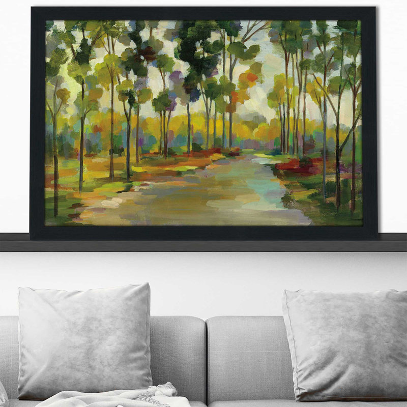 Chemin dans la forêt - Peinture, Cadre espresso, H 27,5 po x l 39,5 po x P 0,75 po