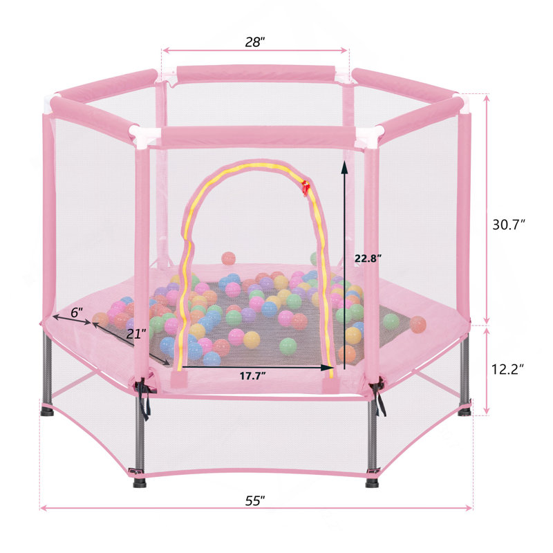 Trampoline pour tout-petits de 55 po avec filet de sécurité et balles, mini trampoline intérieur / extérieur pour enfants