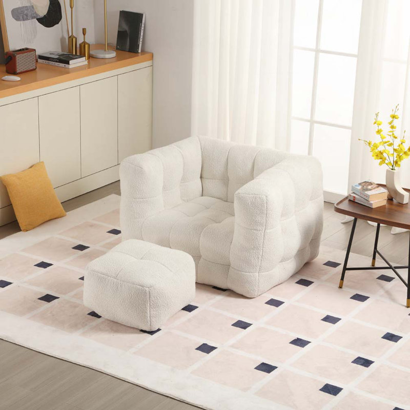 Joahnna Upholstered Armchair with Ottoman, Beige