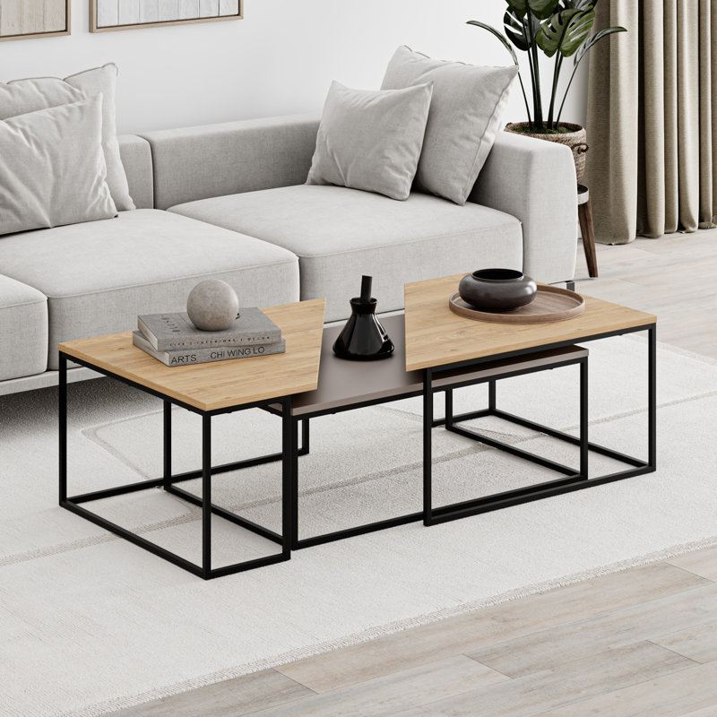 Guelph 3-Piece Nesting Coffee Table Set Stylish & Space-Saving, Saphire Oak/Light Mocha