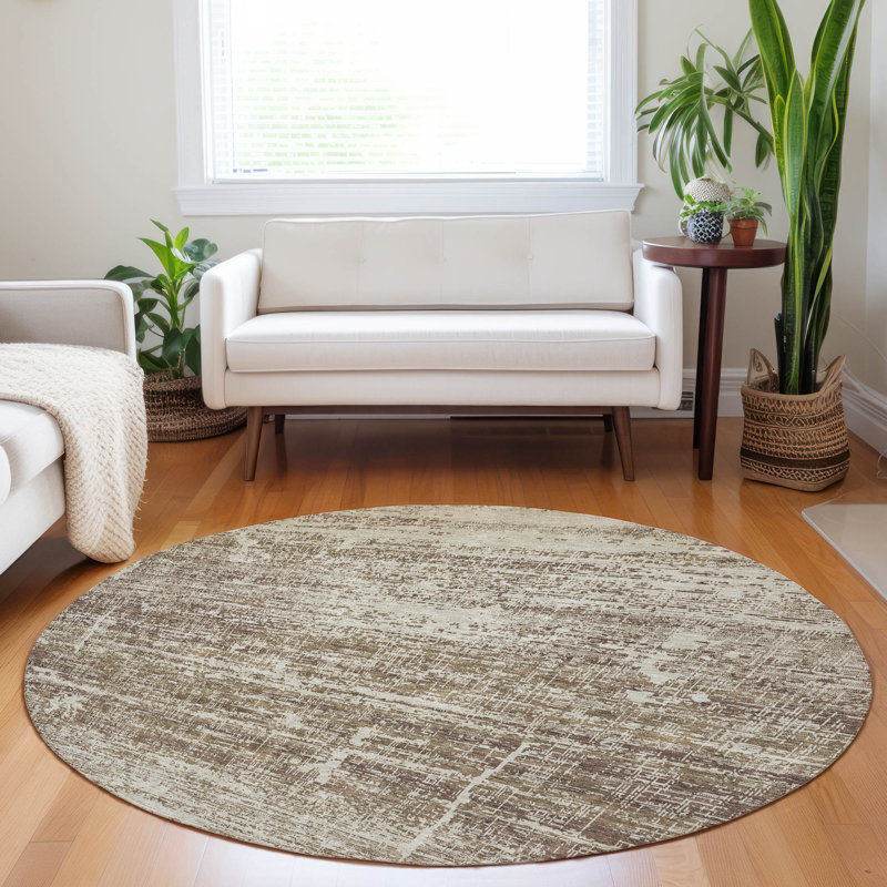 Premium Machine Washable Gerardo Brown Rug, Round 8'