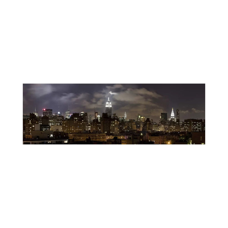 Buildings Lit Up At Night, Empire State Building, Manhattan - Wrapped Canvas Panoramic Print