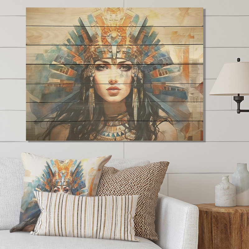 Pharaons égyptiens dorés et bleus - Égypte sur bois, H 30 po x l 40 po x P 0,78 po