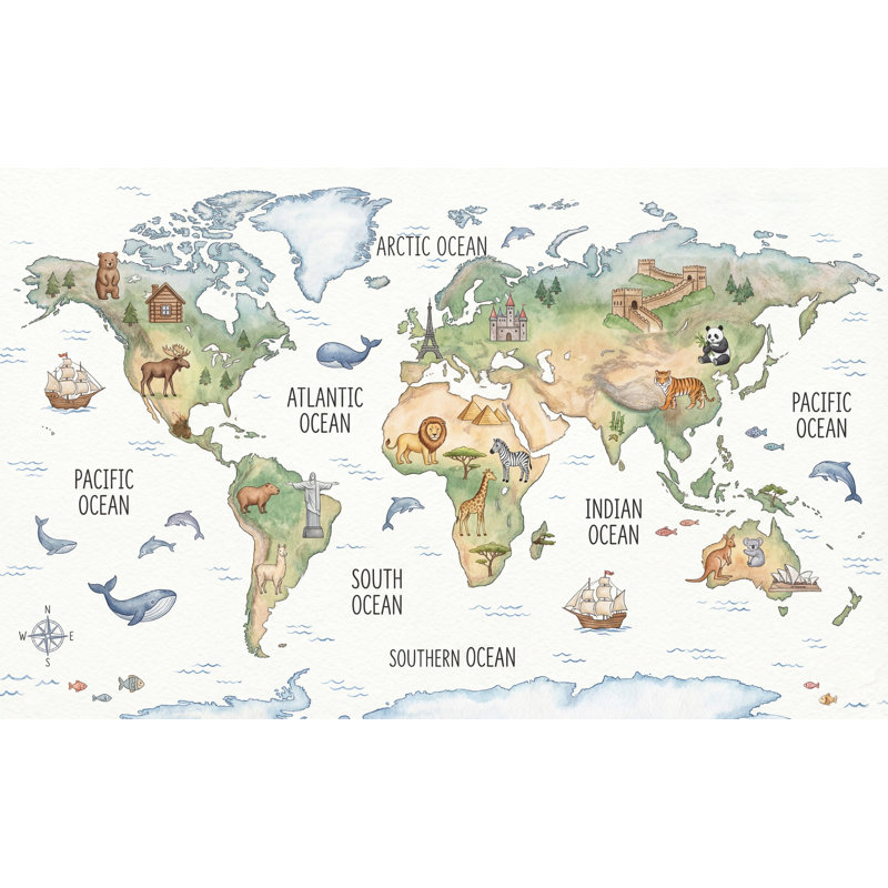 Carte du monde papier peint carte du monde amovible carte éducative murale, 100 po x 96 po, Peler et coller