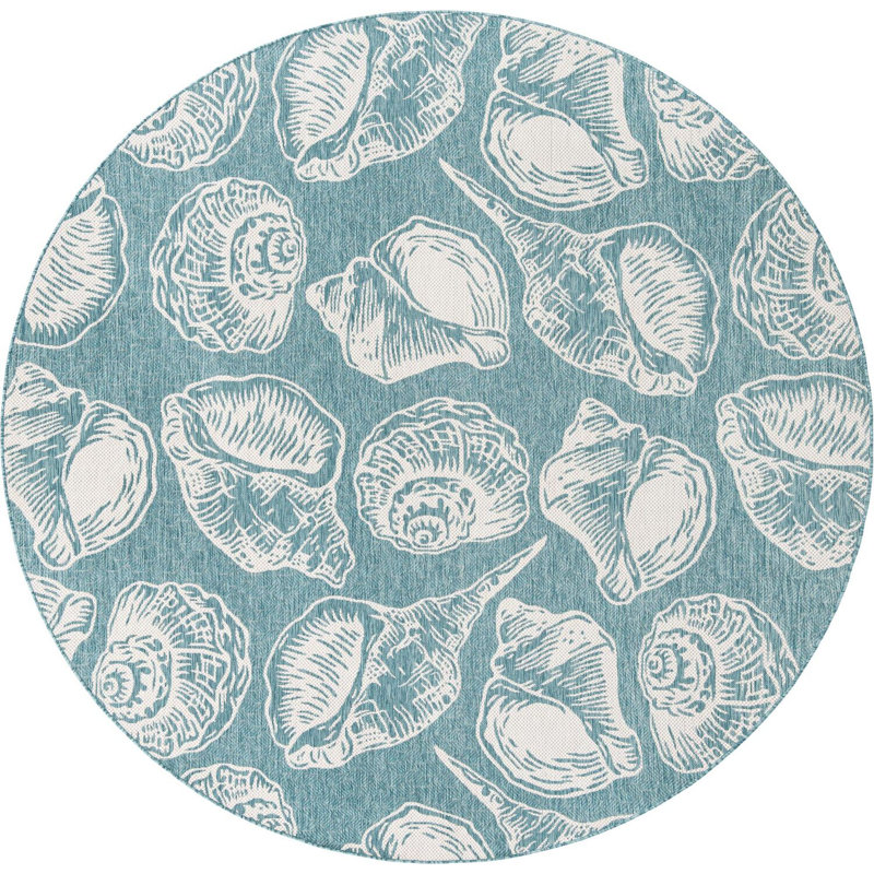 Contemporary Aviesel Area Rug Aqua Color, Round 13'1"
