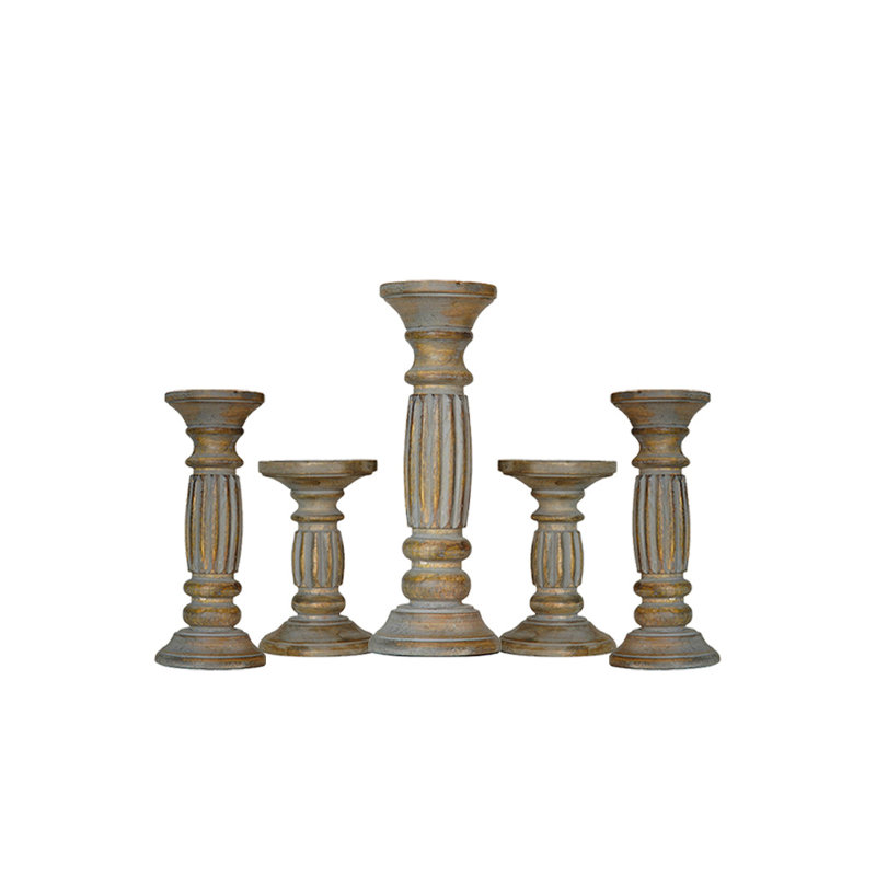 12'' H Wood Tabletop Pillar, Gray Wash