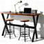 3-Piece Table & Chairs Set,  Bar Dining Cafe Pub Party, Industrial Black Metal & Rustic Brown Wood, X-Leg Rectangular Table, 2 Swivel Adjustable Barstools