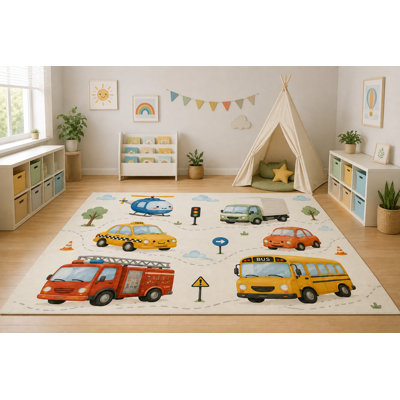 Tapis ultramince 152 x 213 cm (5 pi x 7 pi) à motifs urbains colorés, idéal pour la chambre d'enfant, la chambre à coucher, le salon et le bureau à domicile. Tapis doux à poils courts avec envers antidérapant en silicone.