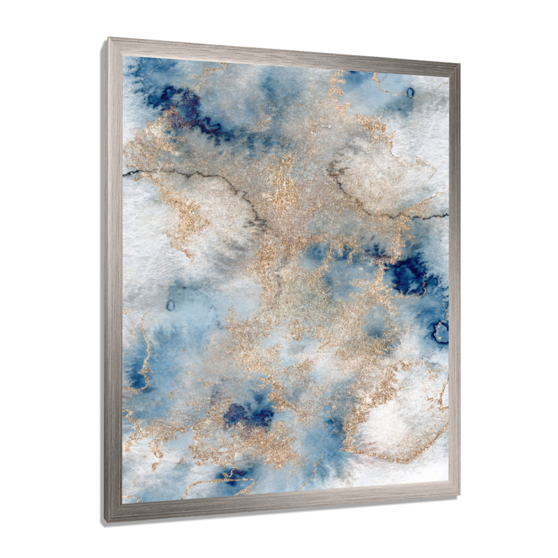 «Blue and Gold Marble Clouds I», reproduction sur toile, H 32 po x l 16 po, Impression encadrée, Argent argent
