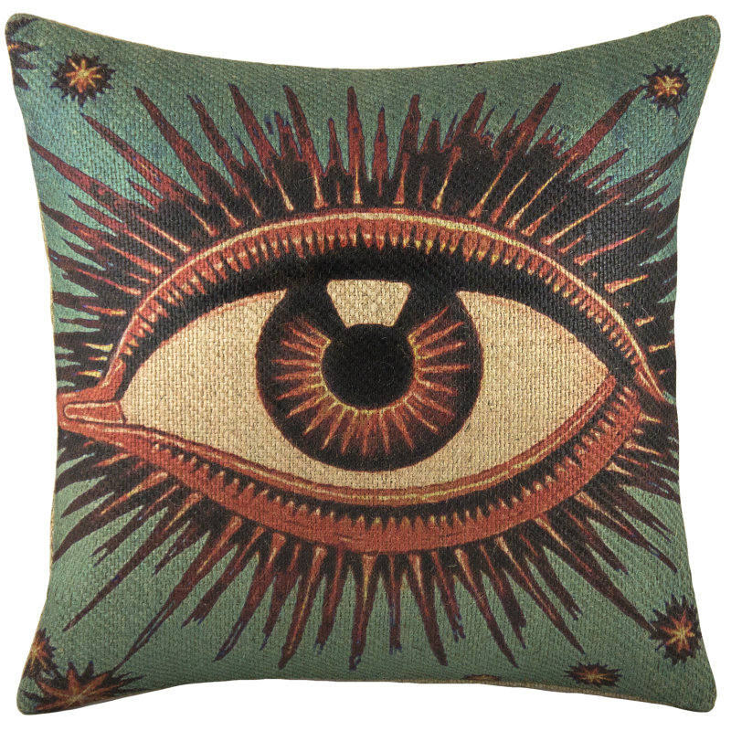 Eye Burlap Throw Pillow, Green