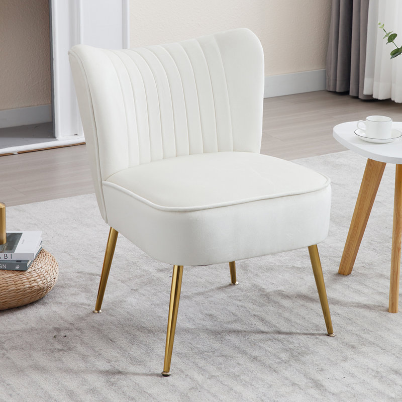Allyna Modern Velvet Accent Chair Armchair with Metal Legs for Living Room/Bedroom, Beige