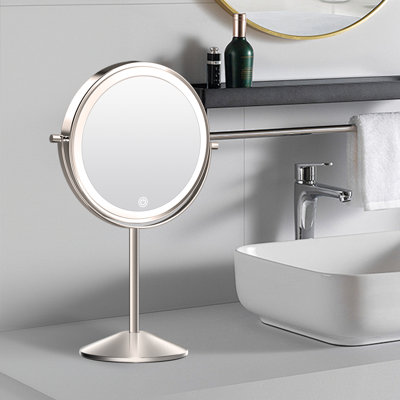 Malsky Round LED Lighted Magnifying Metal Freestanding Vanity Makeup Mirror, Touch Screen