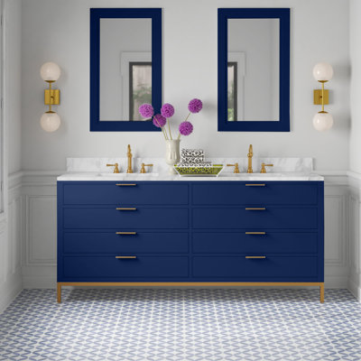 Bristol 72" Carrara White Marble Countertop Bath Vanity with Mirror