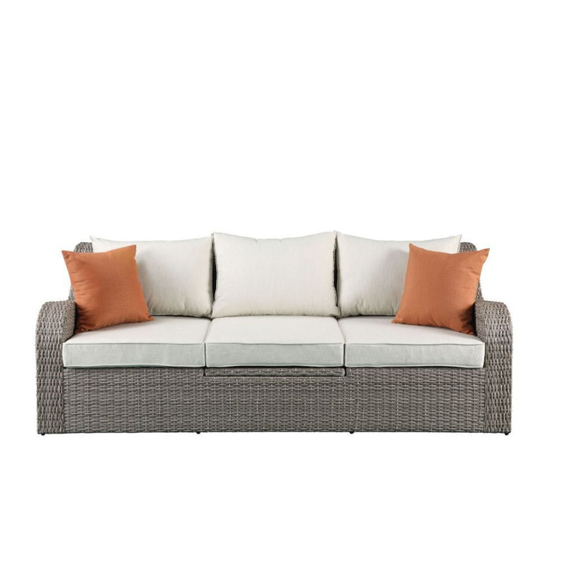 Bitanya 82''L Outdoor Patio Sectional Sofa with 2 Pillows and 2 Ottomans in Beige and Grey
