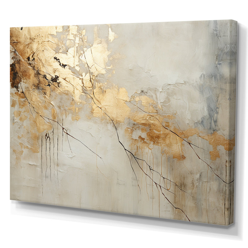 Art mural grand beige et or VI - formes abstraites, Toile tendue, H 30 po x l 40 po x P 1,5 po